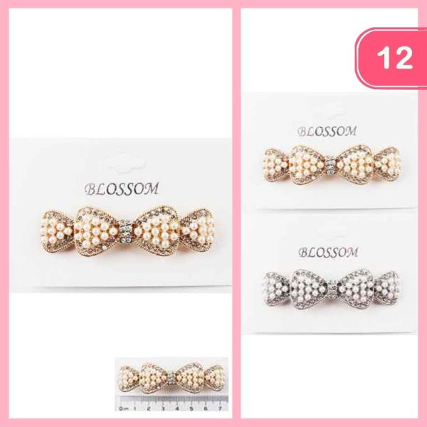 RHINESTONE PEARL BARRETTE HAIR BOW (12 UNITS)