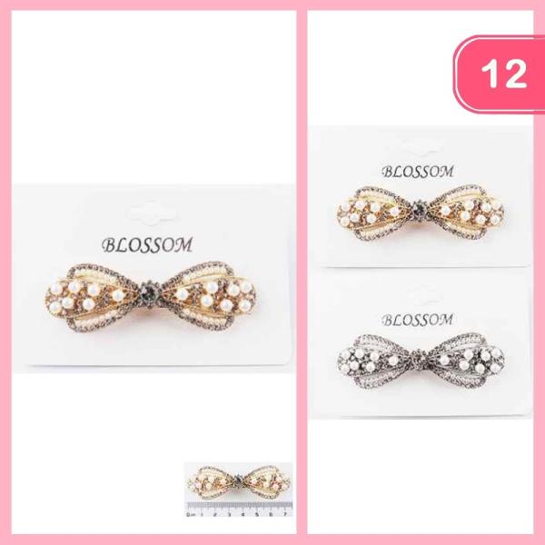 RHINESTONE PEARL BARRETTE HAIR BOW (12 UNITS)