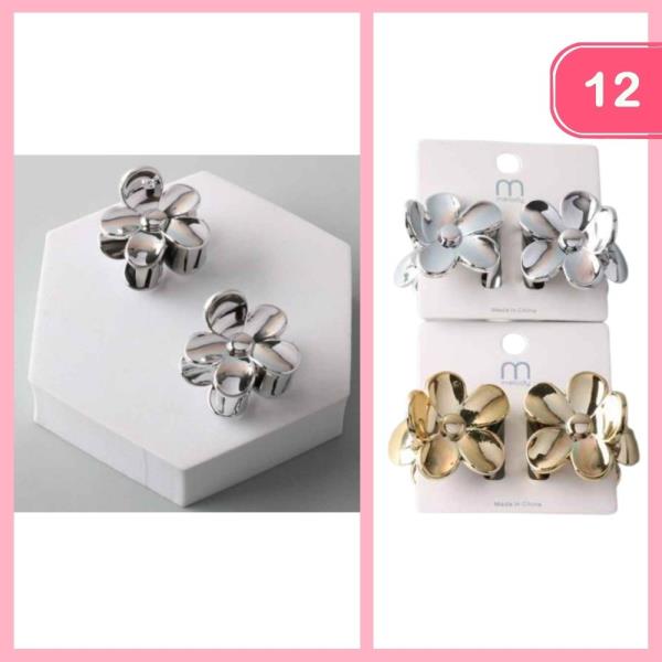 METALLIC DUAL DAISIES HAIR CLAW CLIP (12 UNITS)