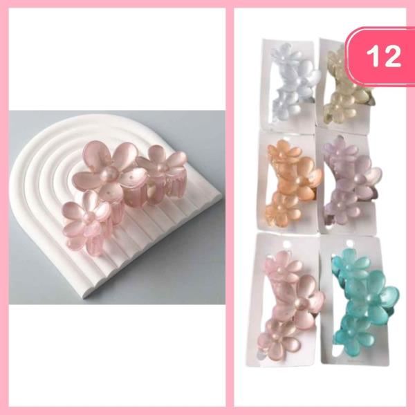 METALLIC TRIPLE DAISY HAIR CLAW CLIP (12 UNITS)