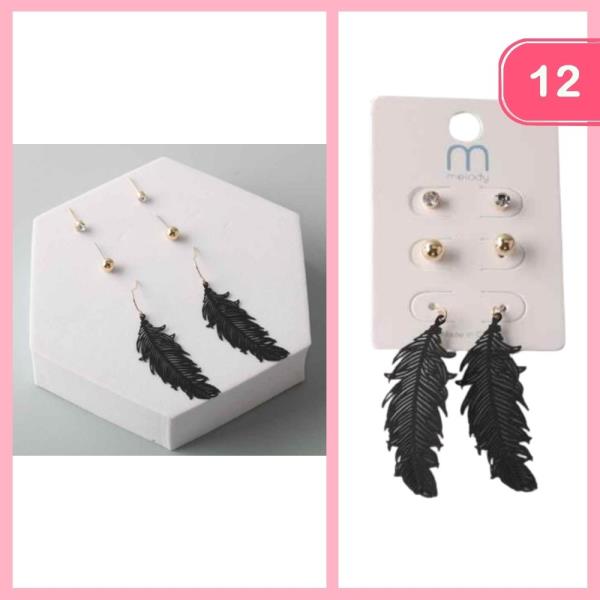 MATTE FEATHER DROP EARRING (12 UNITS)