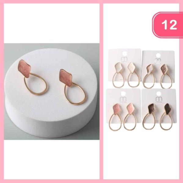 ENAMEL DIAMOND TEARDROP RING EARRING (12 UNITS)