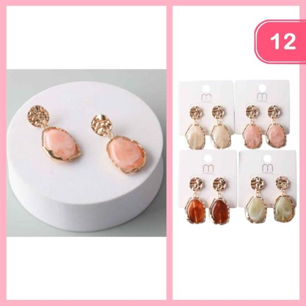 MARBLE STONE DROP CRINKLED EARRING (12 UNITS)