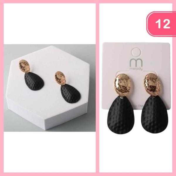 HAMMERED MATTE TEARDROP OVAL EARRING (12 UNITS)