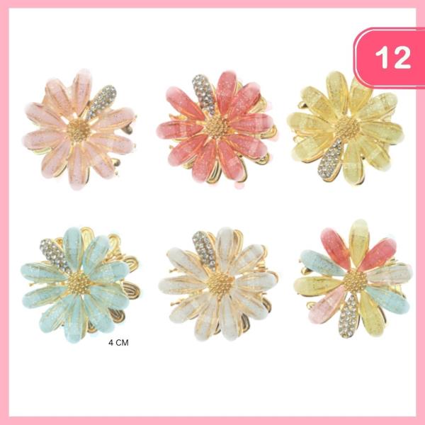 RHINESTONE FLOWER HAIR CLAW CLIP (12 UNITS)