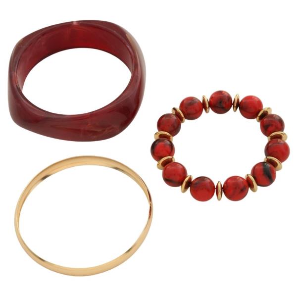 ACRYLIC BEAD MIXED TEXTURED METAL BRACELET