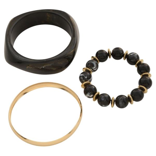 ACRYLIC BEAD MIXED TEXTURED METAL BRACELET