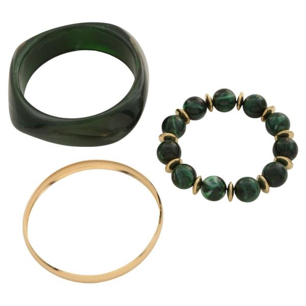 ACRYLIC BEAD MIXED TEXTURED METAL BRACELET