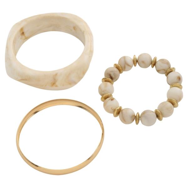 ACRYLIC BEAD MIXED TEXTURED METAL BRACELET