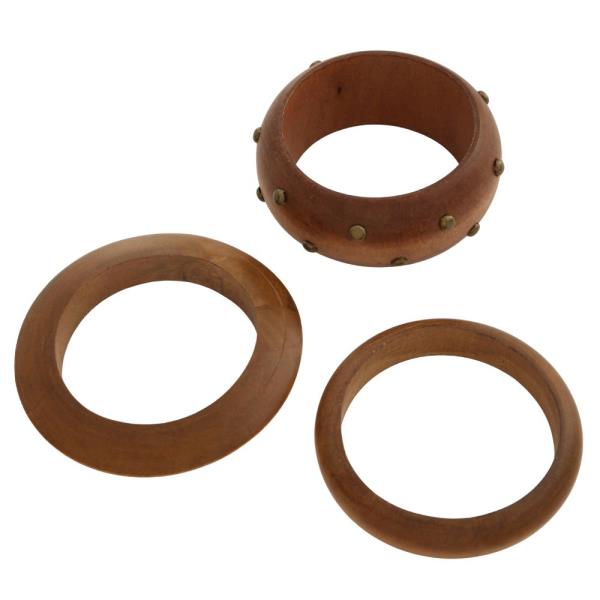 WOODEN STUDDED STACKED BANGLE BRACELET SET