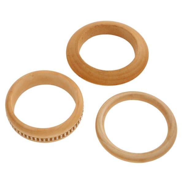 WOODEN RHINESTONE ACCENT STACKED BANGLE BRACELET SET