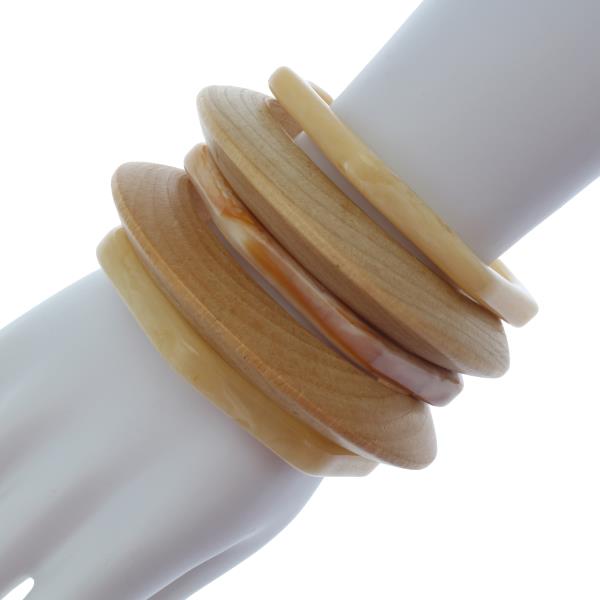 WOODEN RESIN MIXED STACKED BANGLE BRACELET SET