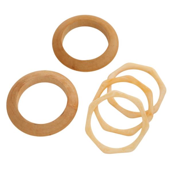 WOODEN RESIN MIXED STACKED BANGLE BRACELET SET
