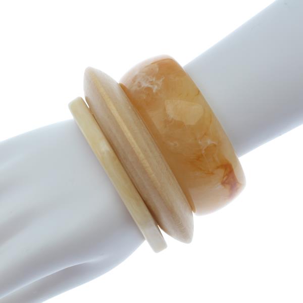WOODEN RESIN MIXED BANGLE BRACELET SET