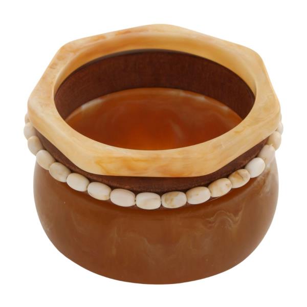 ACRYLIC WOOD BEADED BANGLE BRACELET SET