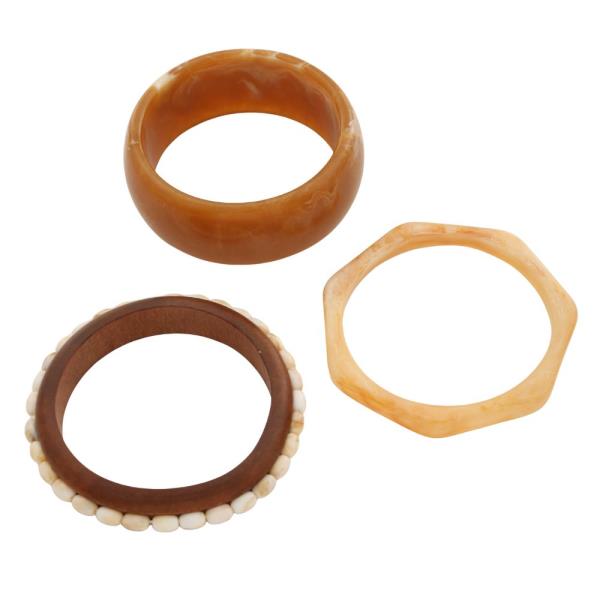 ACRYLIC WOOD BEADED BANGLE BRACELET SET