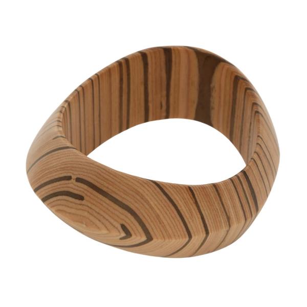 WOODEN NATURAL STRIPE ANGLED BANGLE BRACELET