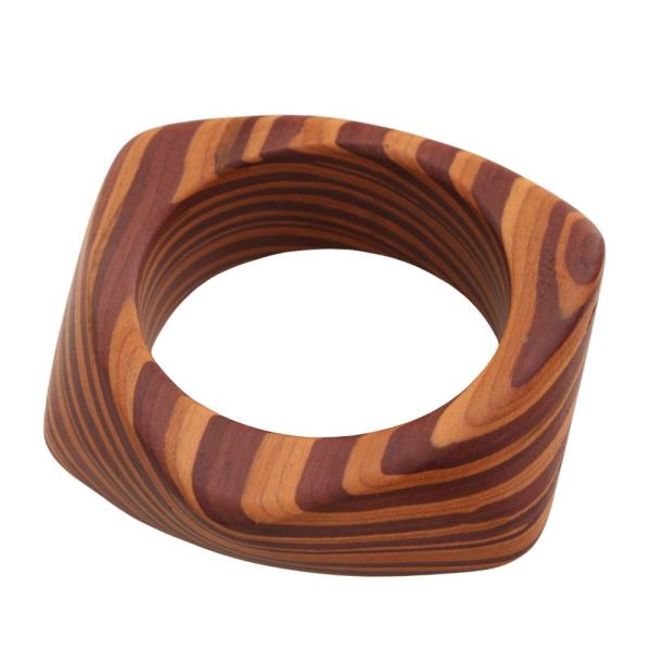WOODEN STRIPE ANGLED BANGLE BRACELET