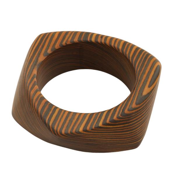 WOODEN STRIPE ANGLED BANGLE BRACELET
