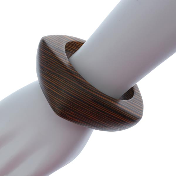 WOODEN STRIPE ANGLED BANGLE BRACELET