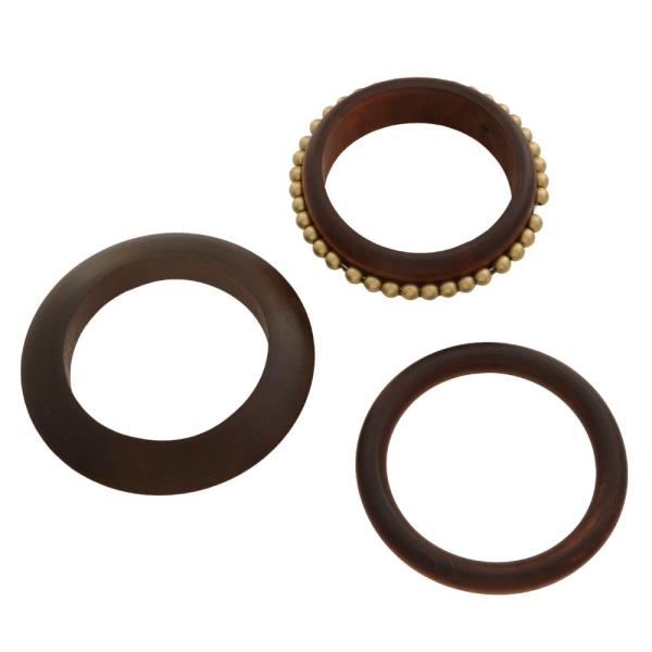 WOODEN METAL BEAD STACKED BANGLE BRACELET SET