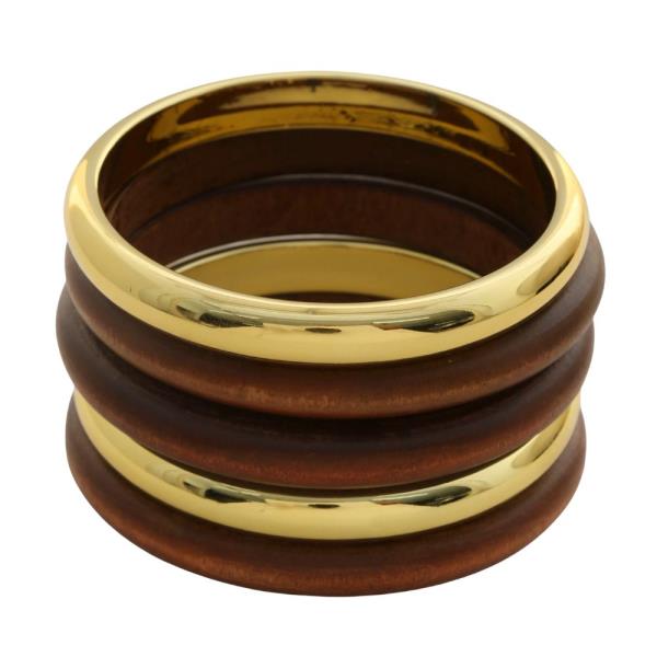 MIXED METAL WOODEN MULTI BANGLE BRACELET SET