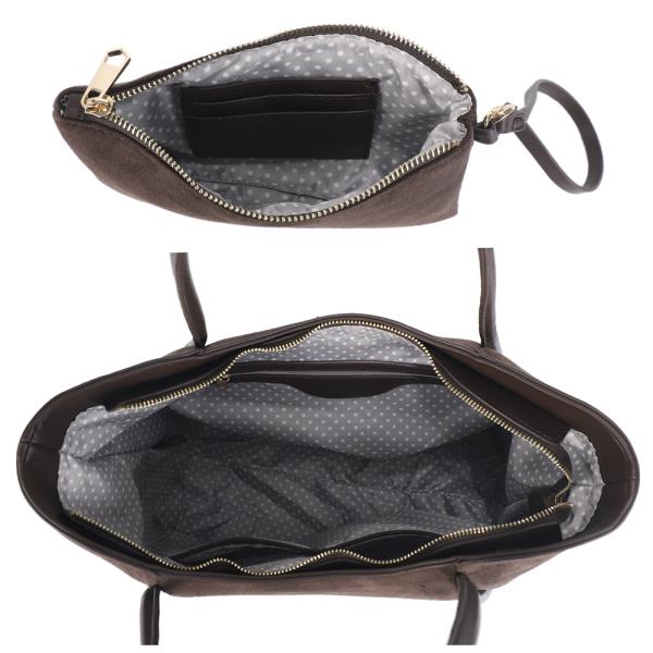 2IN1 TEXTURED SHOULDER TOTE BAG W CLUTCH SET