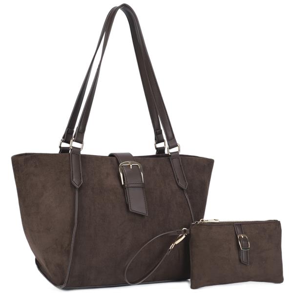 2IN1 BUCKLE DESIGN SHOULDER TOTE BAG W CLUTCH SET