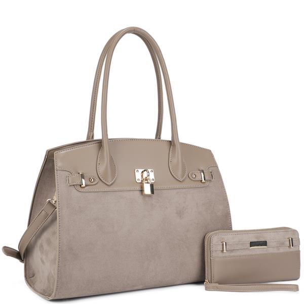 2IN1 TEXTURED KEYLOCK SATCHEL W WALLET SET