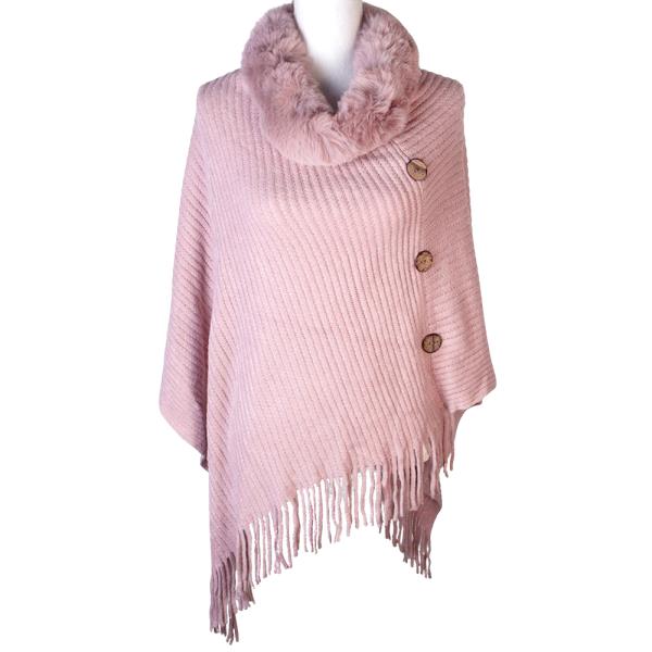FUR NECK TRIM FRINGE PONCHO