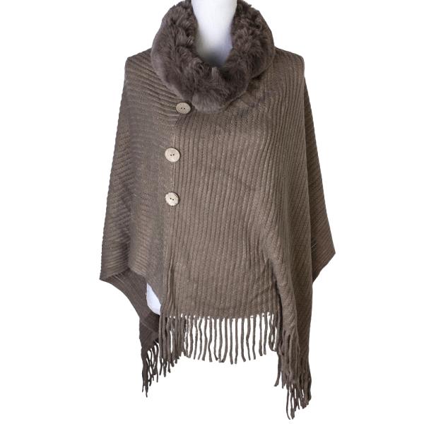 FUR NECK TRIM FRINGE PONCHO