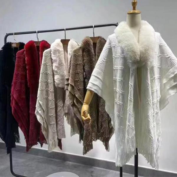 FUR TRIM FRINGE PONCHO
