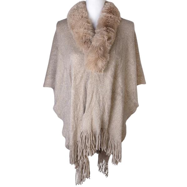 FUR TRIM FRINGE PONCHO