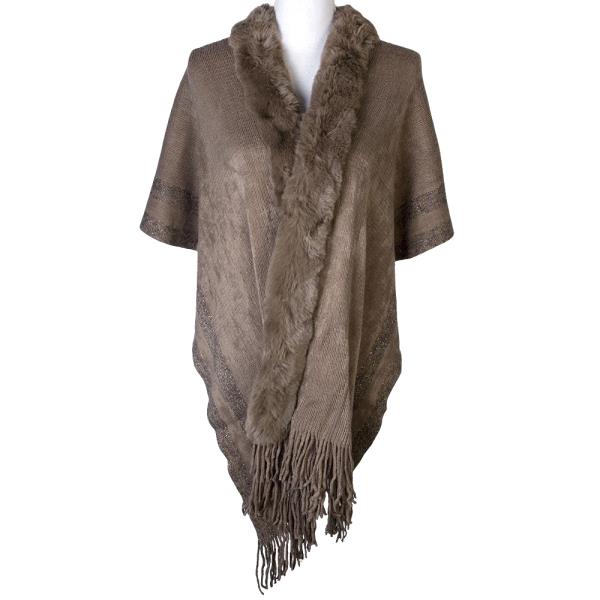 FUR TRIM FRINGE PONCHO
