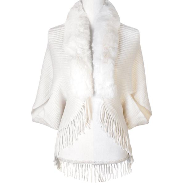 FUR TRIM FRINGE PONCHO