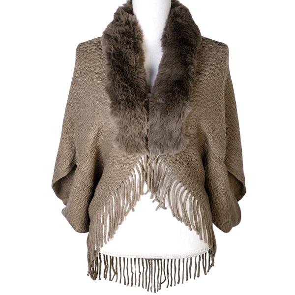 FUR TRIM FRINGE PONCHO