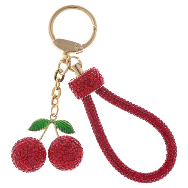 RHINESTONE DOUBLE CHERRY CHARM BAG CHARM KEYCHAIN