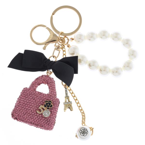 PEARL HANDLE MINI BAG RIBBON CHARM BAG CHARM KEYCHAIN