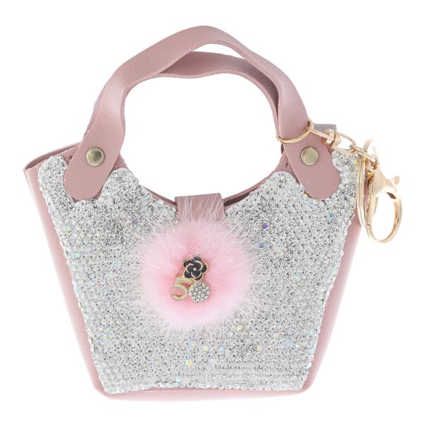 RHINESTONE FUR ACCENT TOTE BAG CHARM KEYCHAIN