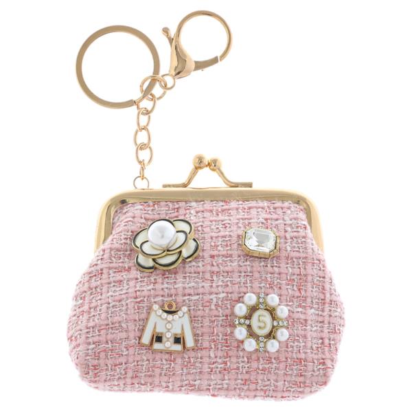 FLOWER DRESS STONE STUDDED FABRIC COIN PURSE CHARM BAG CHARM KEYCHAIN