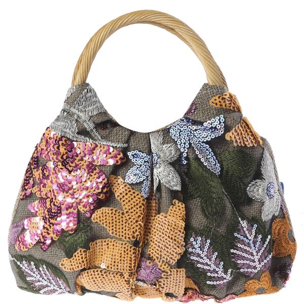 LEAF AND FLOWER DESIGN HANDLE BAG