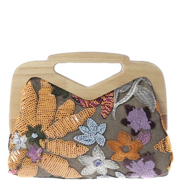 LEAF AND FLOWER DESIGN HANDLE EVENING CLUTCH