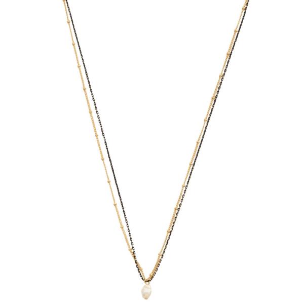 PEARL BEAD CHAIN LAYERED GOLD DIPPED NECKLACE