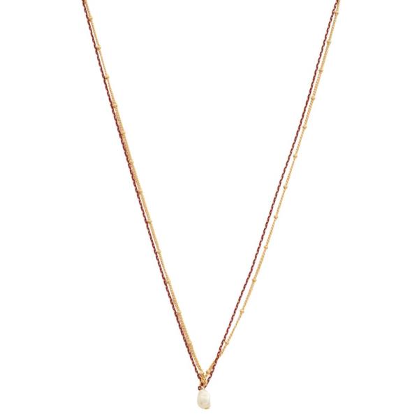 PEARL BEAD CHAIN LAYERED GOLD DIPPED NECKLACE