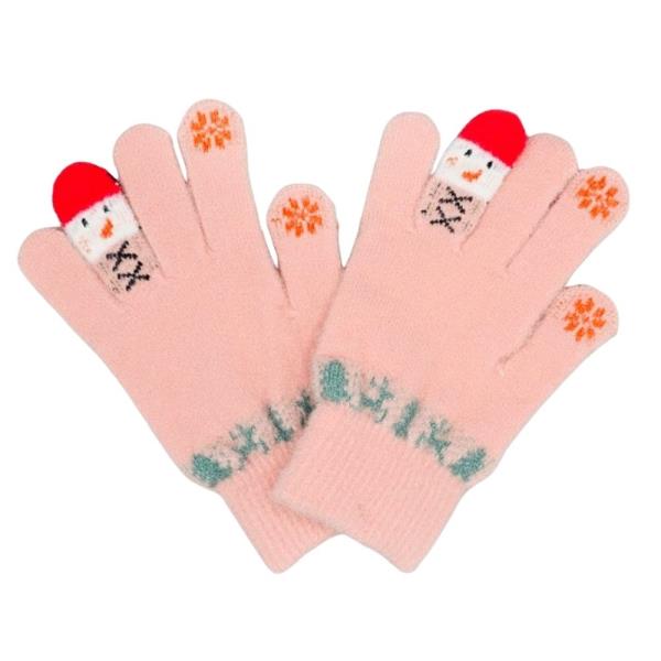 CHRISTMAS KNIT SNOWMAN ACCENT WINTER GLOVES