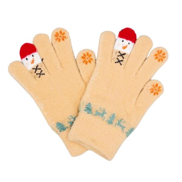CHRISTMAS KNIT SNOWMAN ACCENT WINTER GLOVES