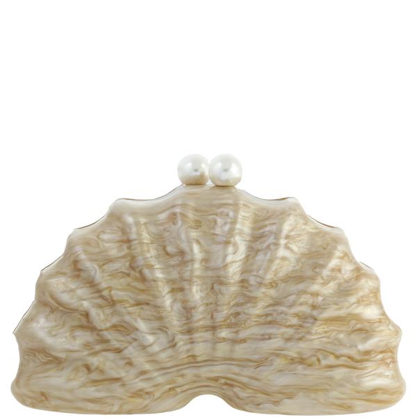 PEARL ACRYLIC FAN SHELL SHAPE EVENING CLUTCH