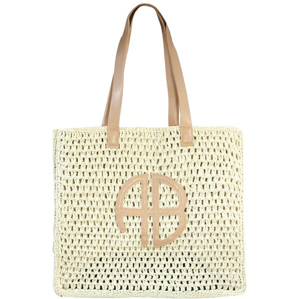 WOVEN STRAW DESIGN SHOULDER TOTE BAG