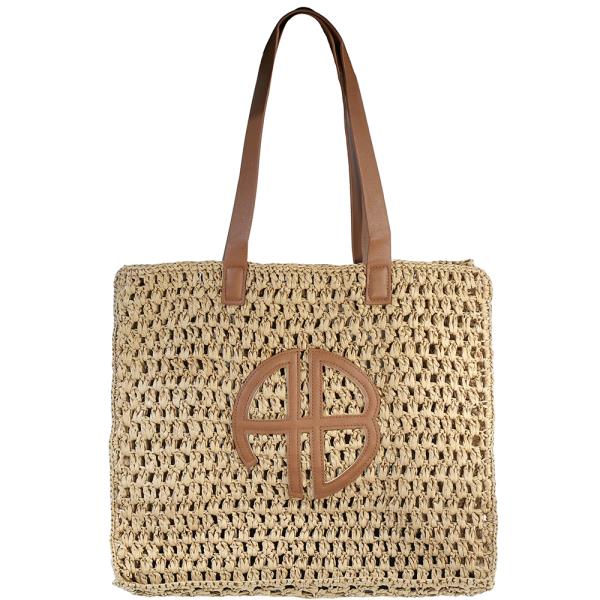 WOVEN STRAW DESIGN SHOULDER TOTE BAG