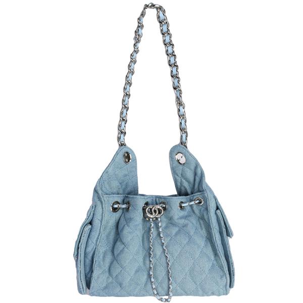 QUILTED DENIM DESIGN DRAWSTRING BAG